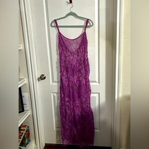 Purple Crochet Cover Up Dress - Scoop/V-neck